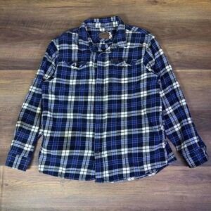 Orvis Plaid Flannel Shirt Jacket Mens XXL Blue White